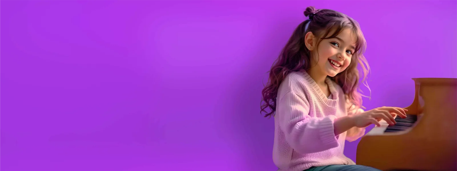 Little Girl Playing Piano in Music School